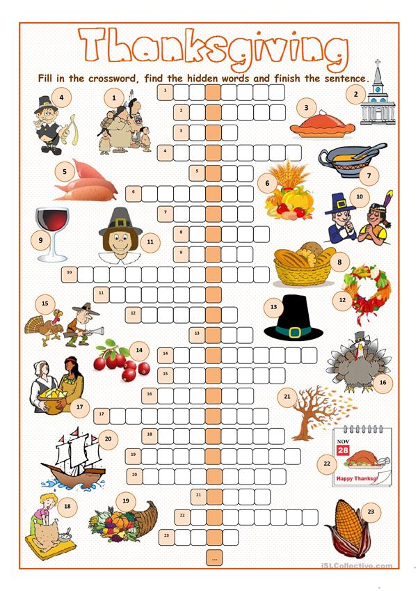 Printable Thanksgiving Crossword Puzzles