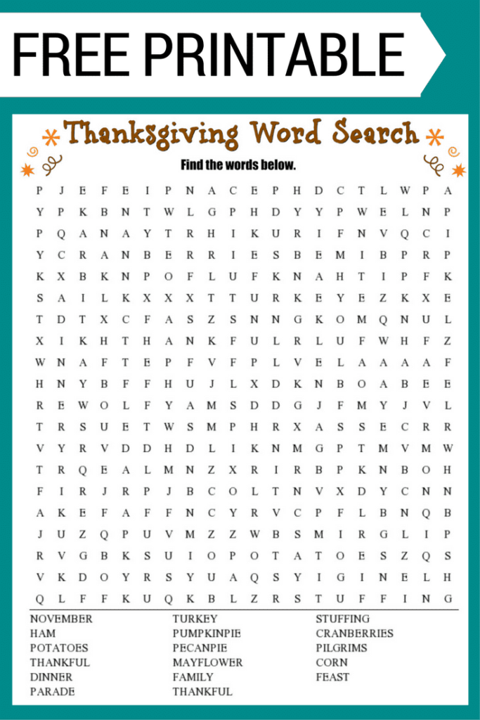 Free Printable Word Search Puzzles Thanksgiving