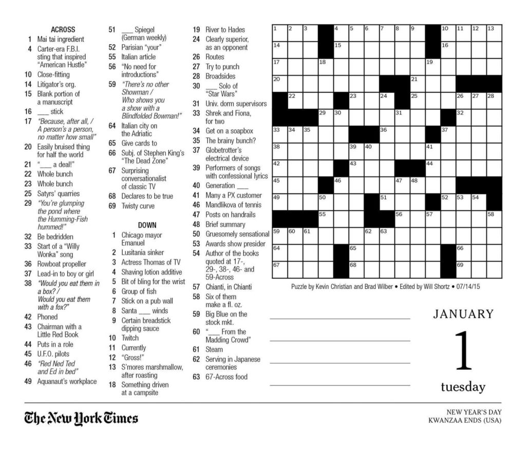 The New York Times Crossword Puzzles 2019 Day To Day