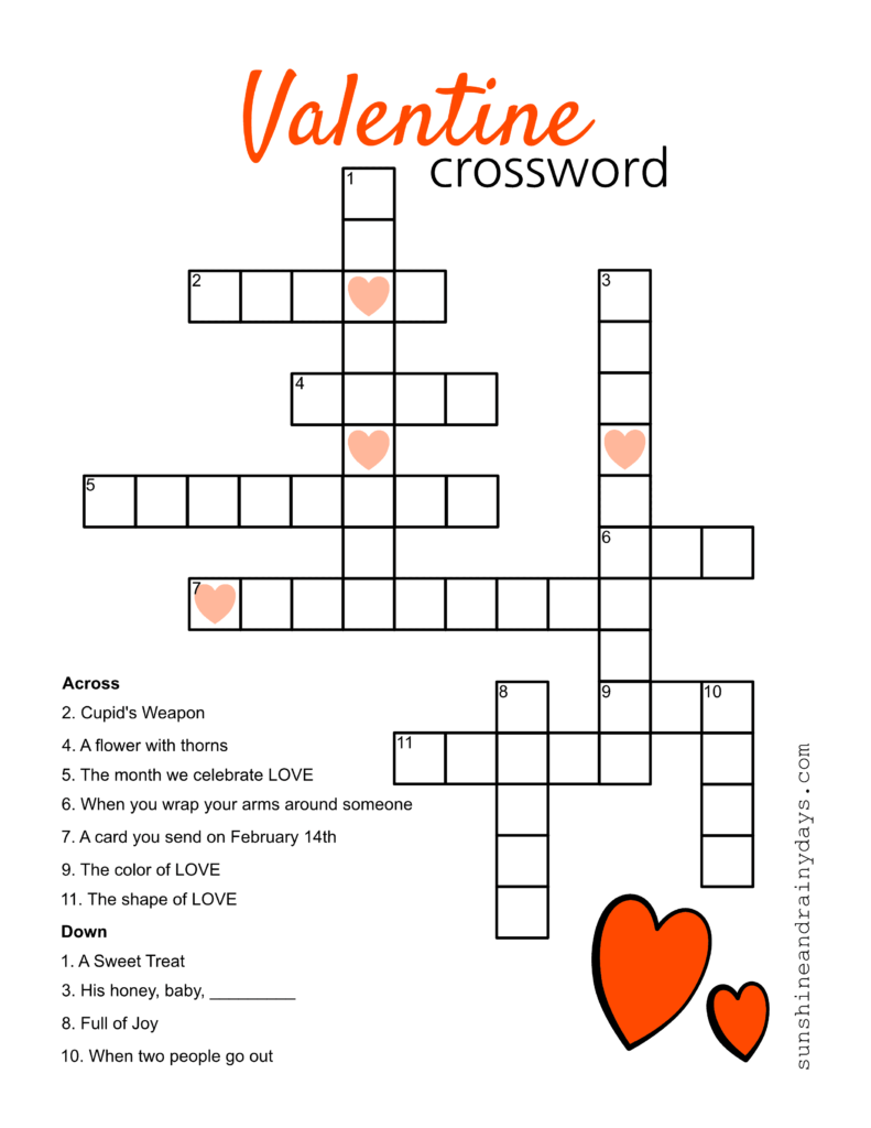 Free Printable Valentines Crossword