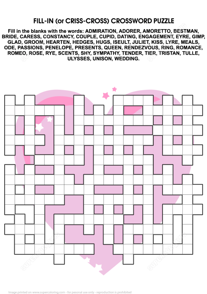 Valentines Day Criss Cross Puzzle Free Printable Puzzle