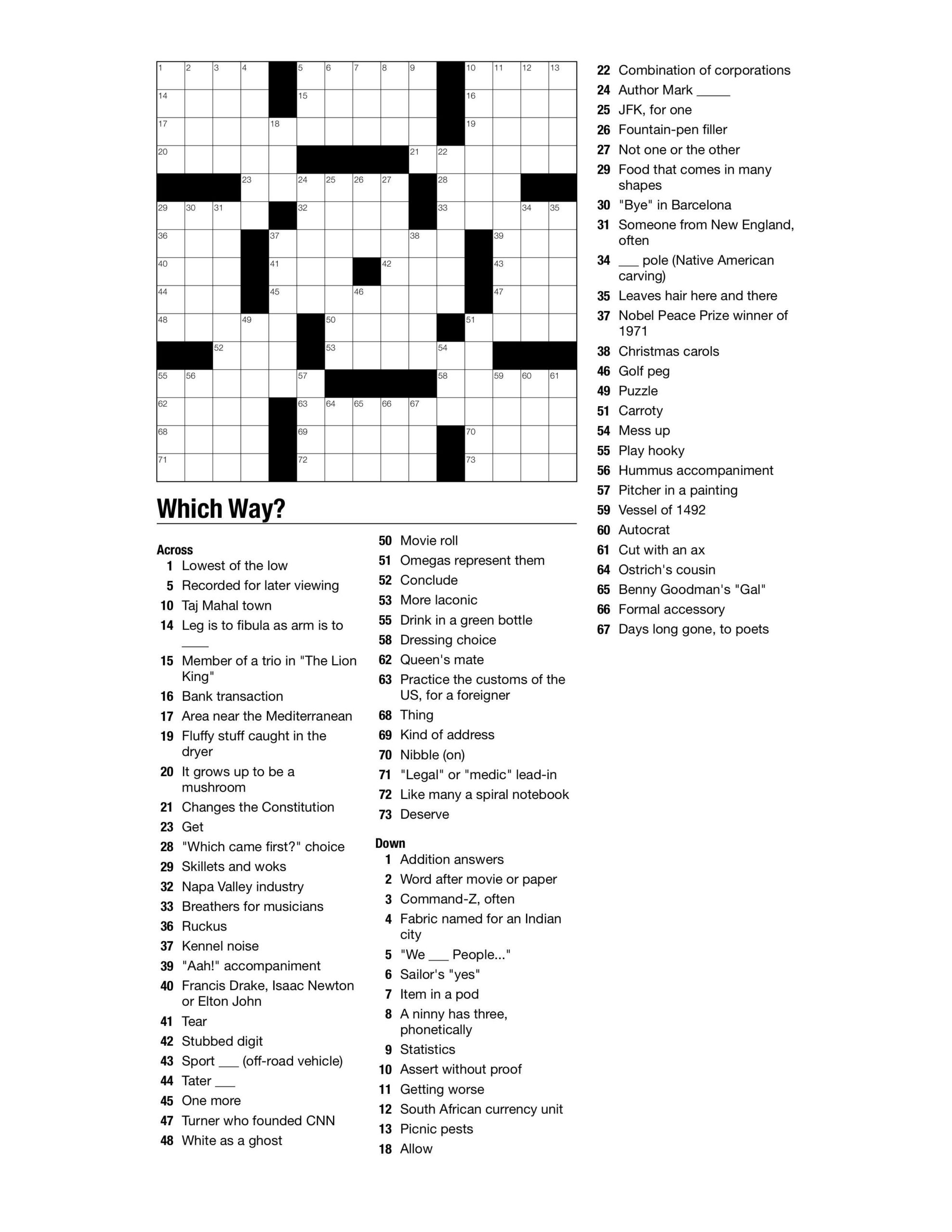 Printable Crossword Puzzles 1-7