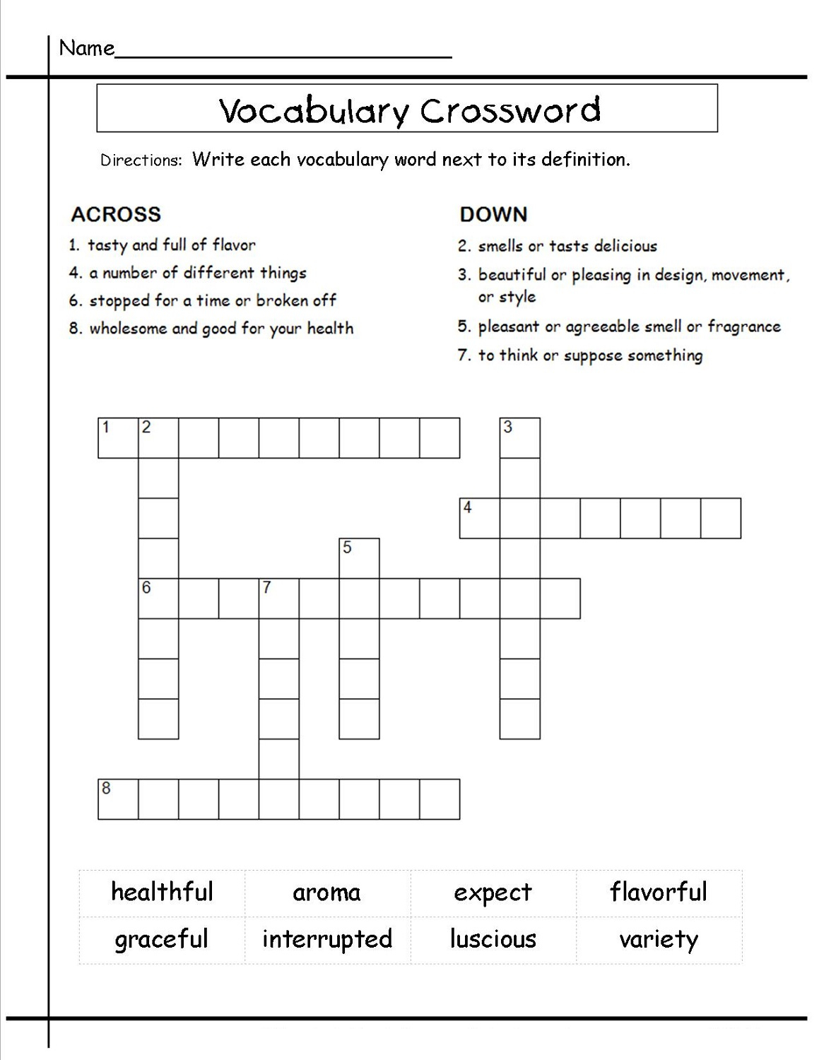 Free Printable Crossword Puzzles For 5th Graders