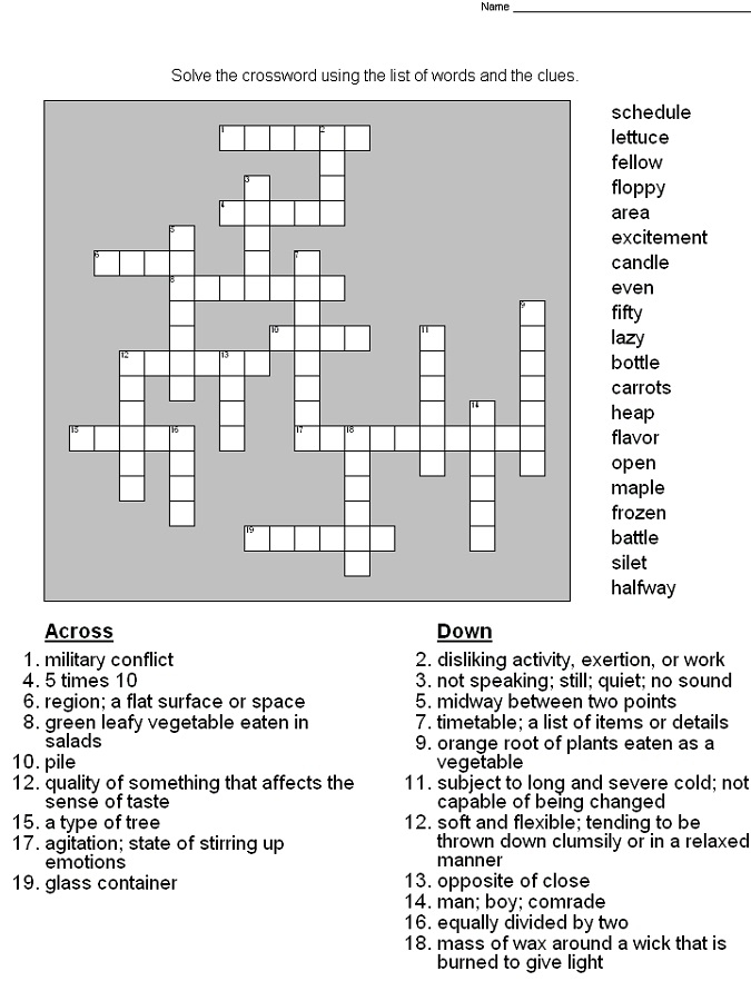 Free Printable Crossword Puzzles For 5th Graders