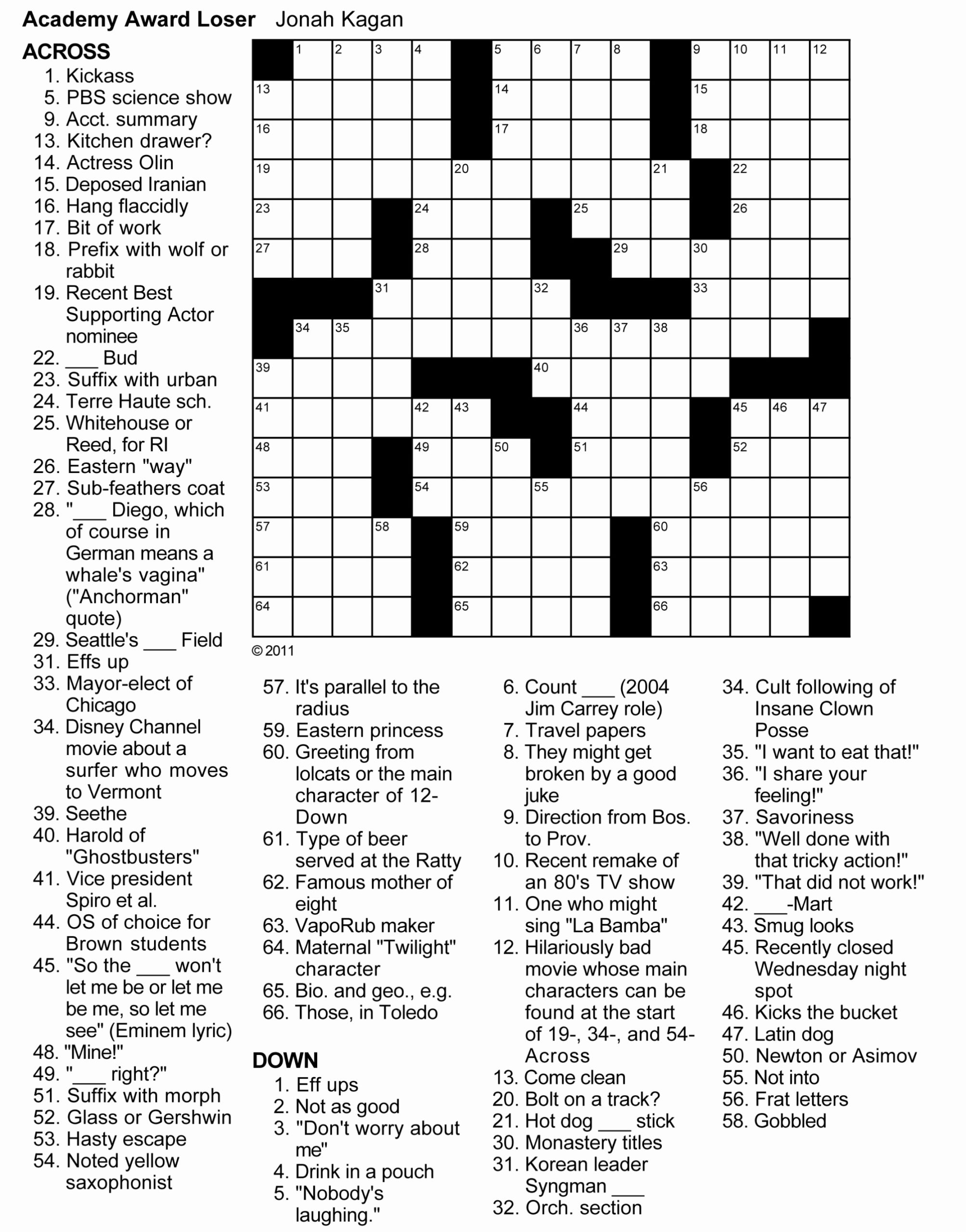 Printable Crossword Puzzles For Adults