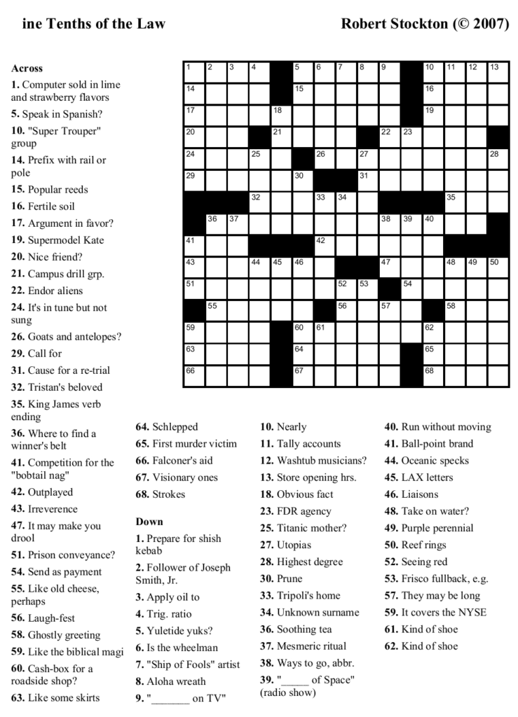 Free Printable Daily Crossword Puzzles 2018