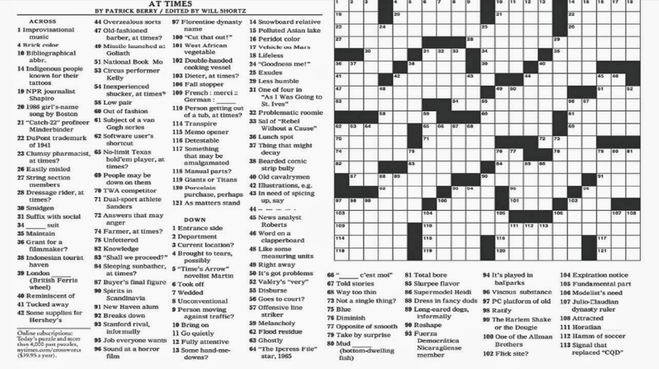N Y Times Crossword Printable
