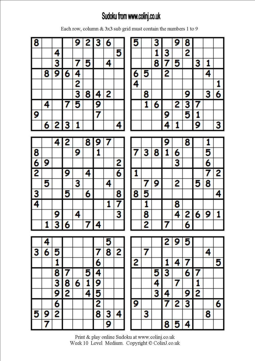 Printable Sudoku Puzzles Free 6 Per Page