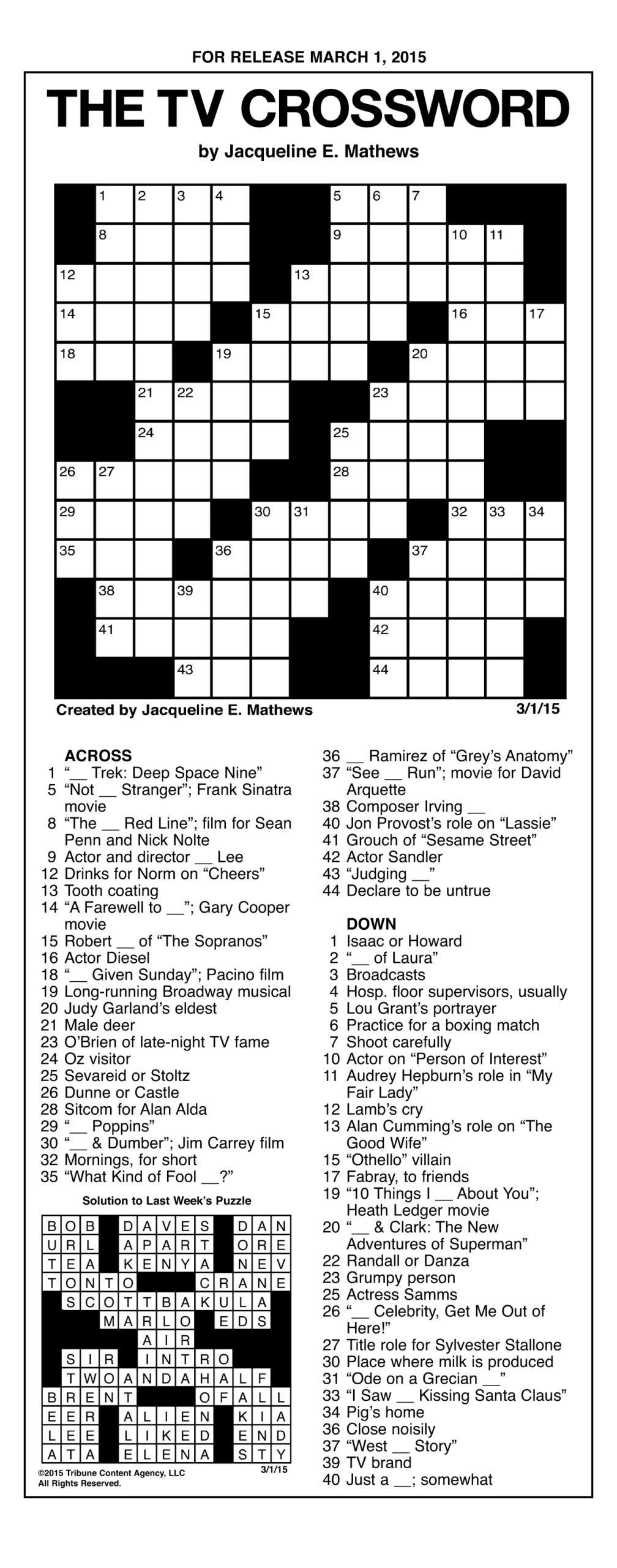 Printable Tv Crossword Puzzles