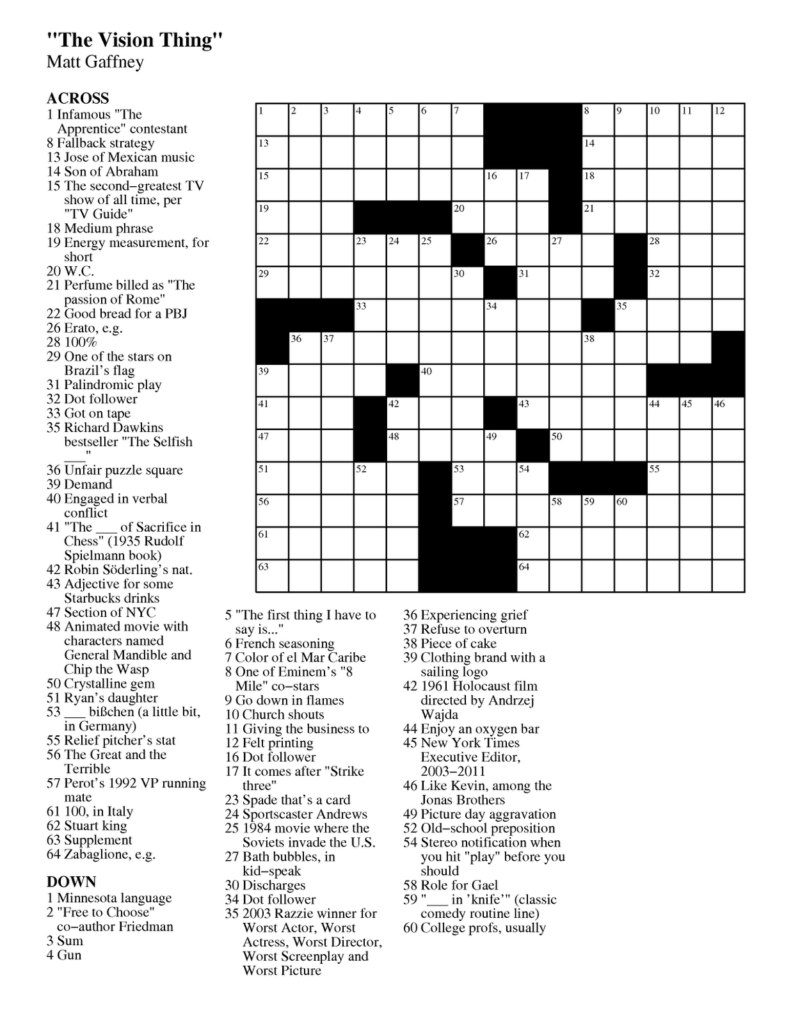 Matt Gaffney S Weekly Crossword Contest MGWCC 172