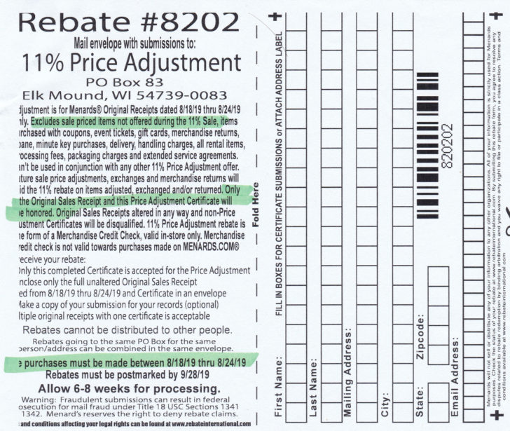 Menards Price Adjustment Rebate Forms