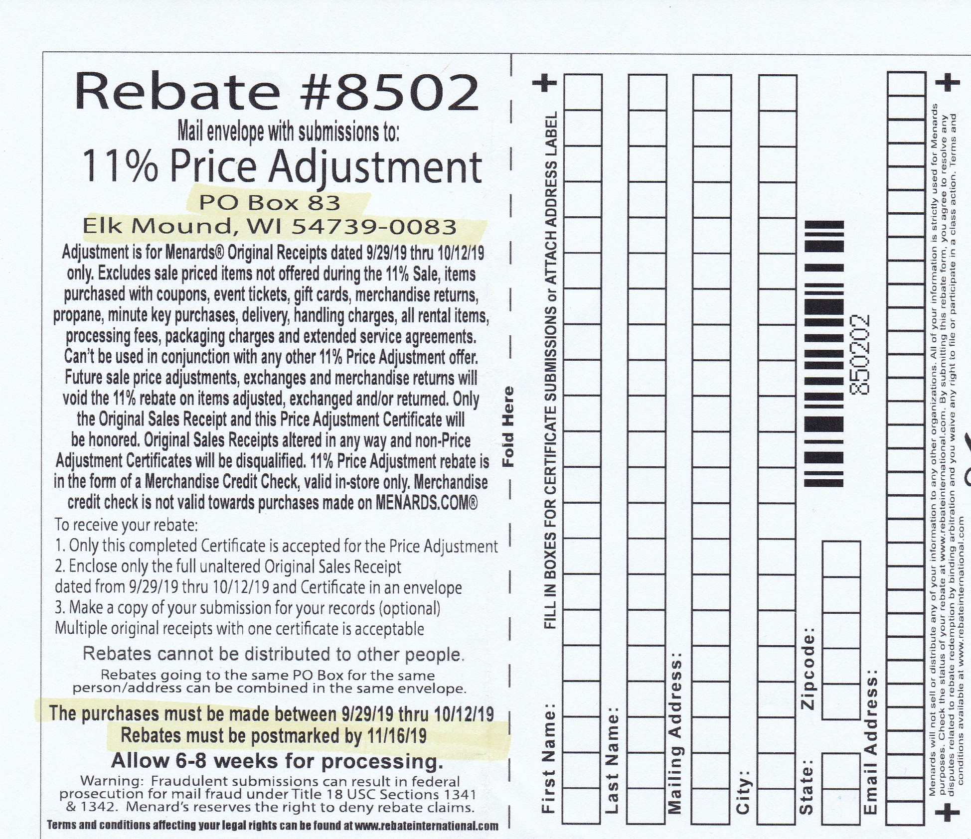 Menards Rebate Form 634