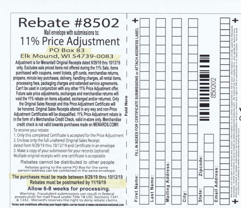 Menards Rebate Form 8603