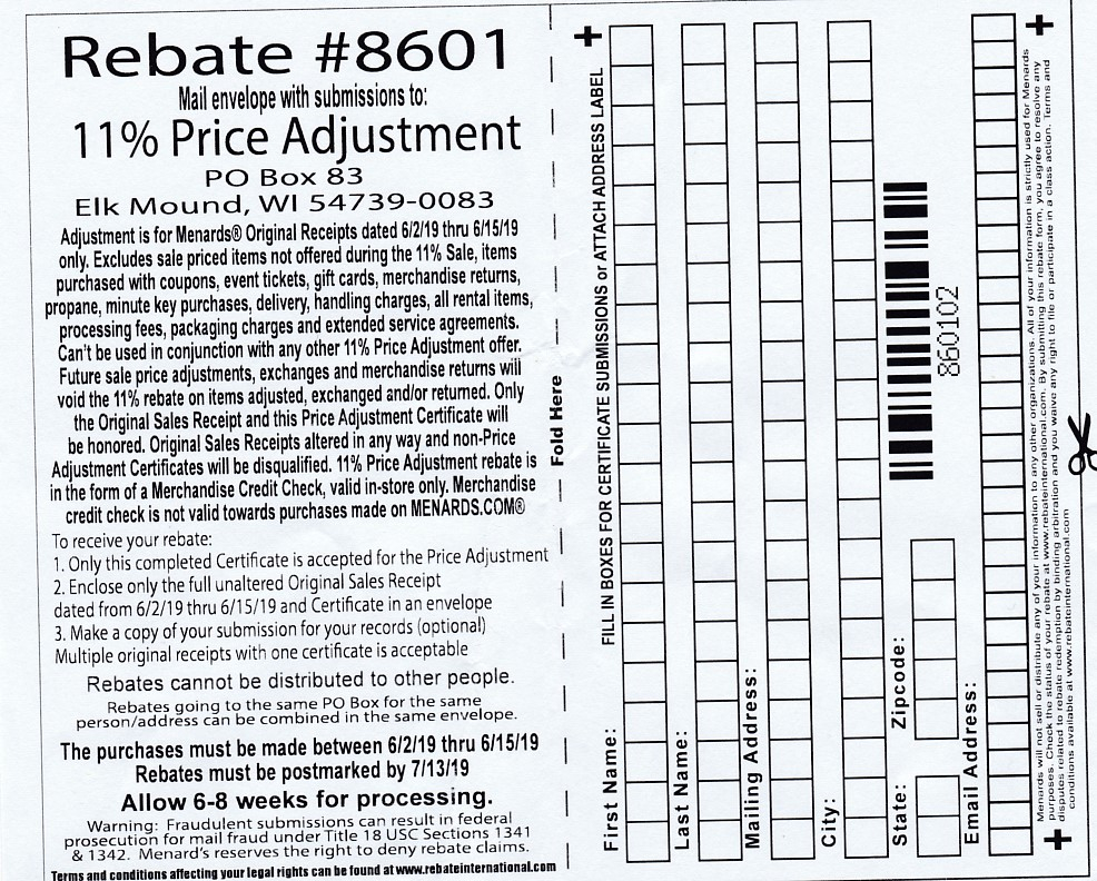 Menards 11 Rebate Form July 2023