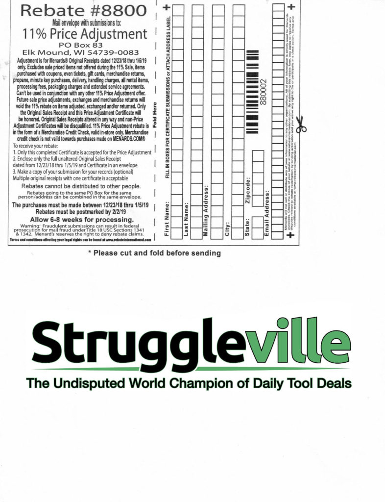 Menards Price Adjustment Rebate Form January 2021