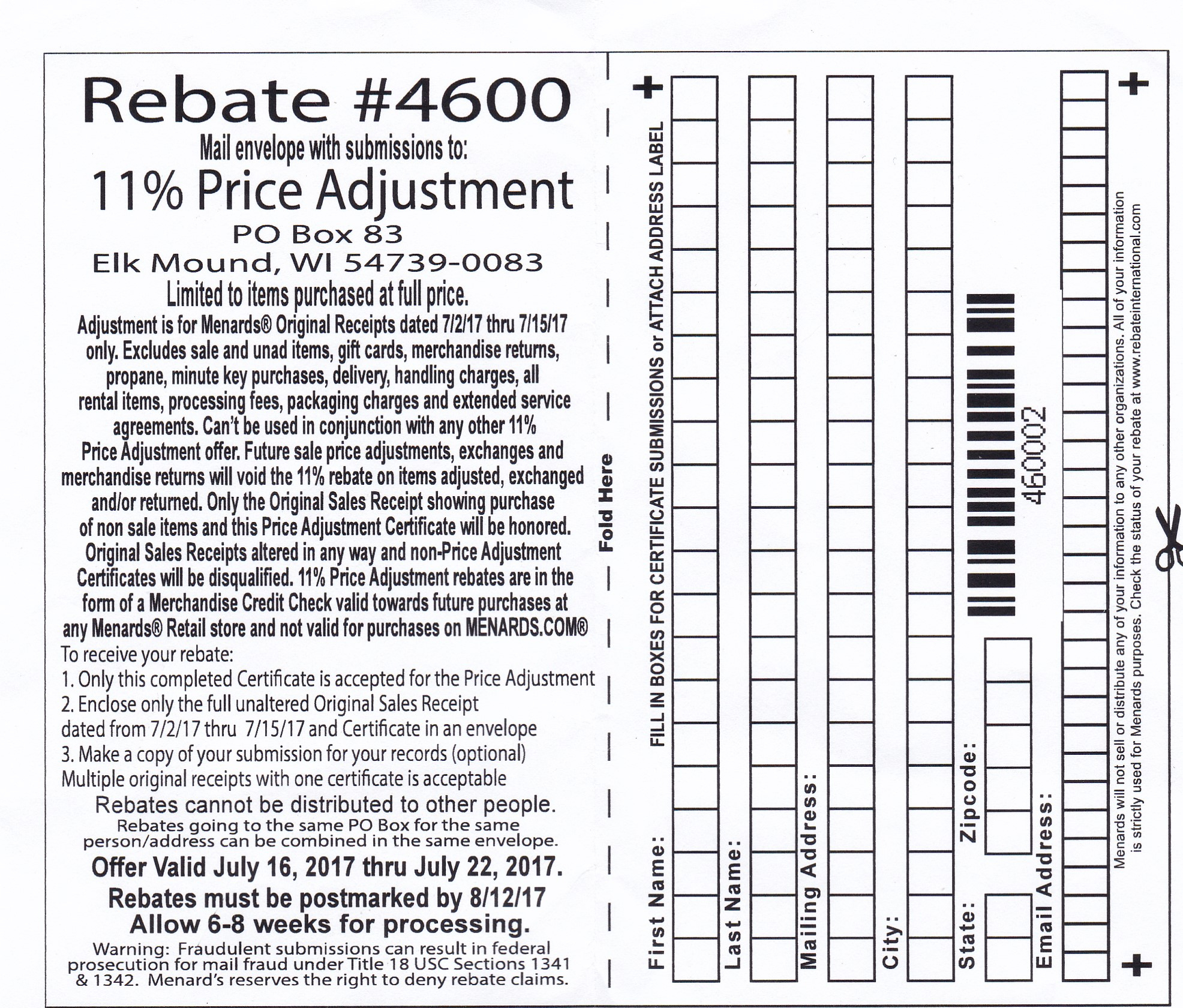 Menards 11 Rebate Form 7459