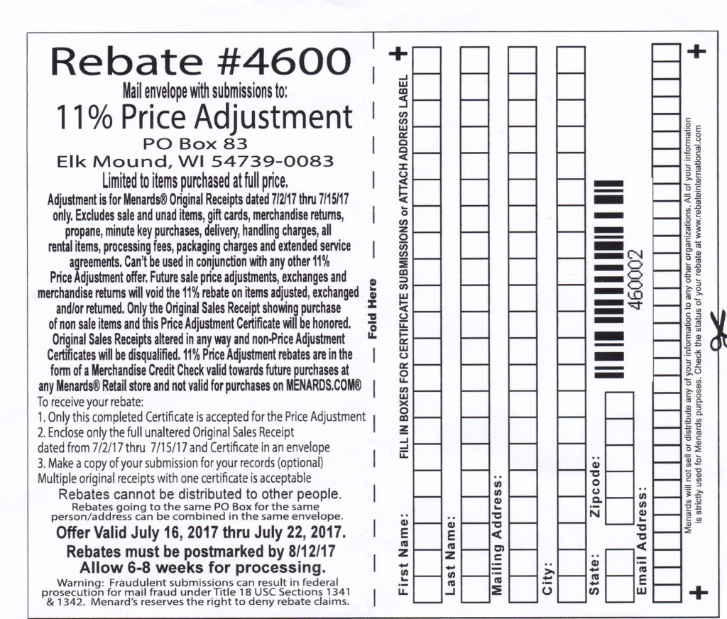 Menards Rebate Form 6173