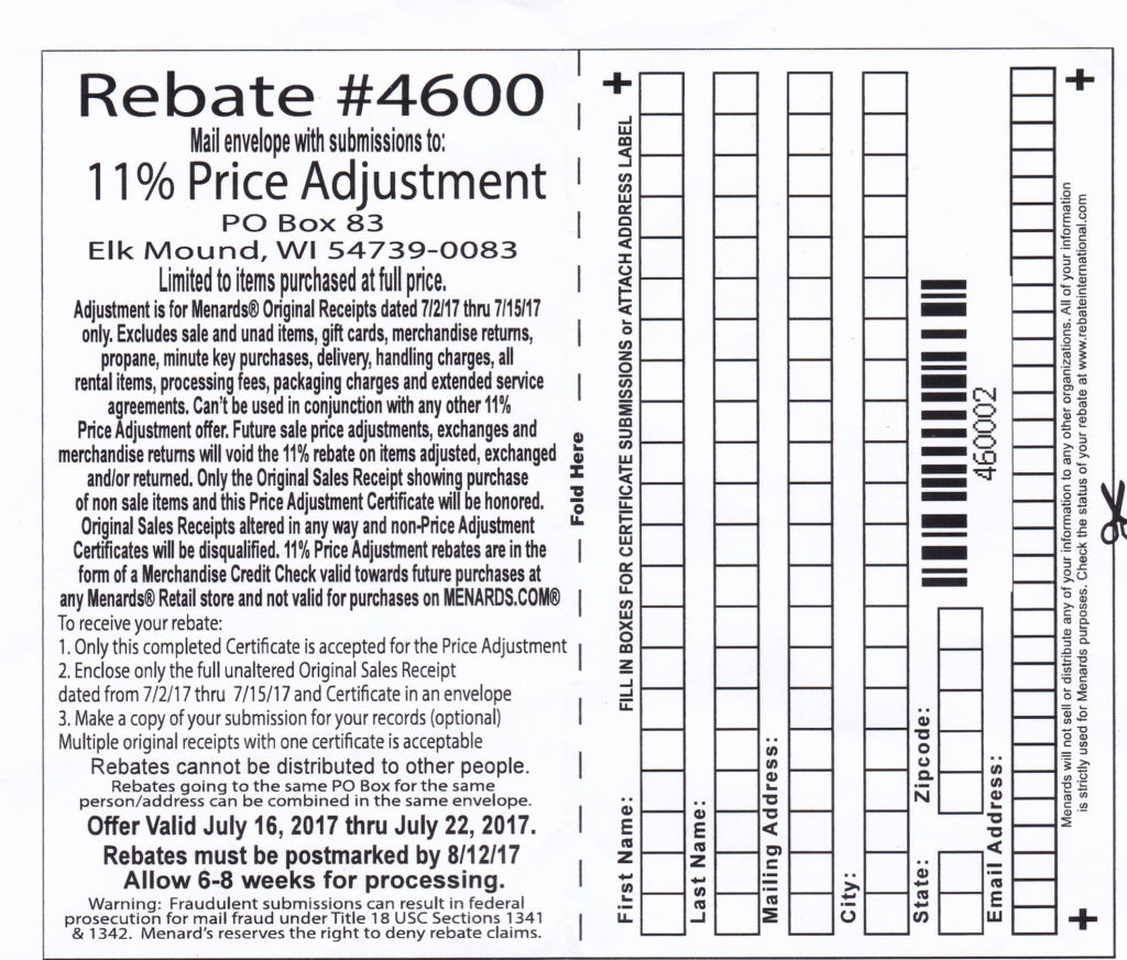 Menards 11 Price Adjustment Rebate Struggleville