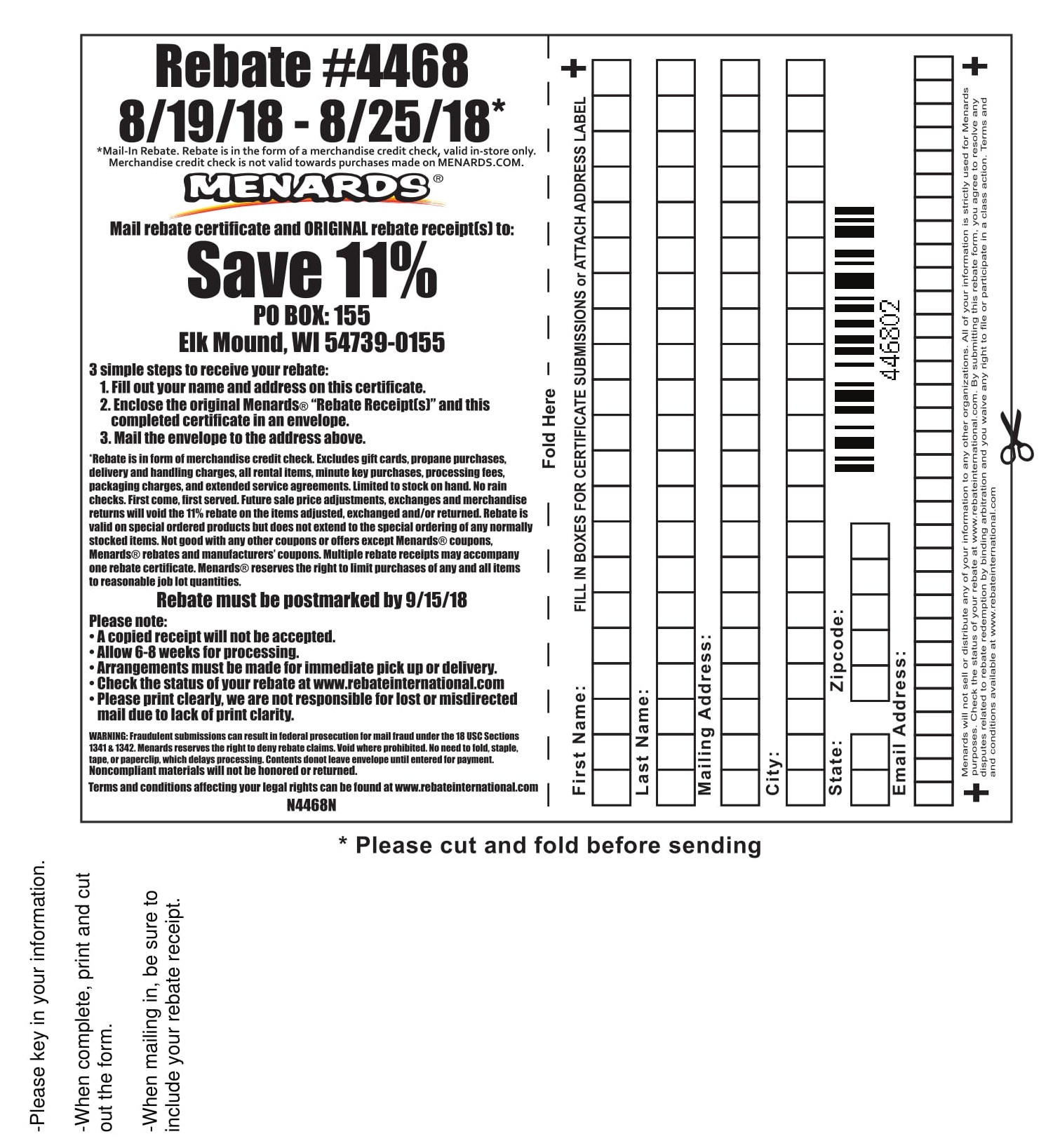 Menards Rebate Form Fillable