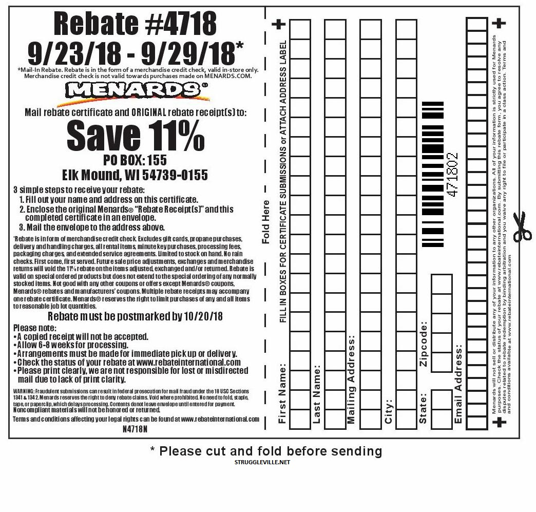 Menards 11 Rebate Mailing Address