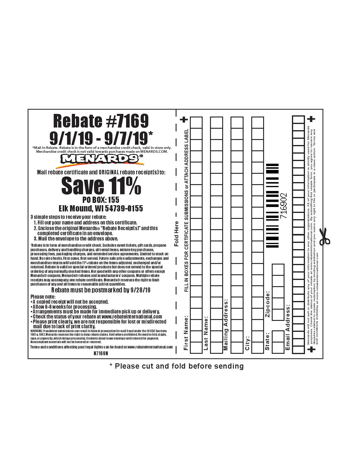 Menards Rebate Form 20a