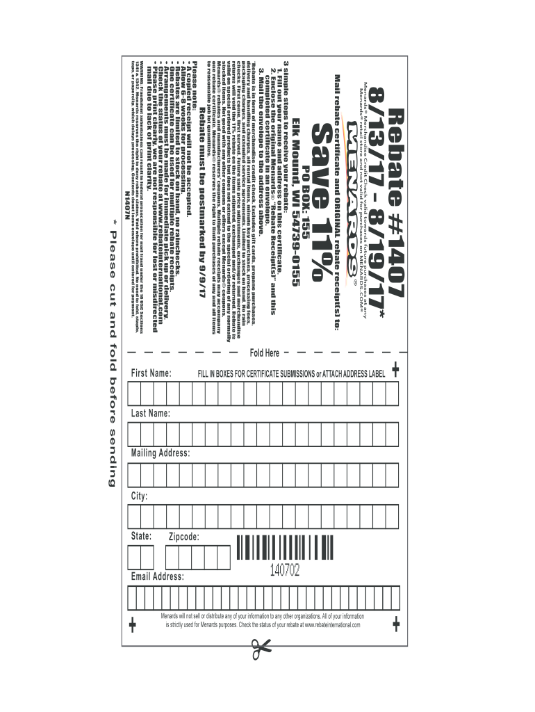 Menards Rebate 1407 2017 Fill And Sign Printable