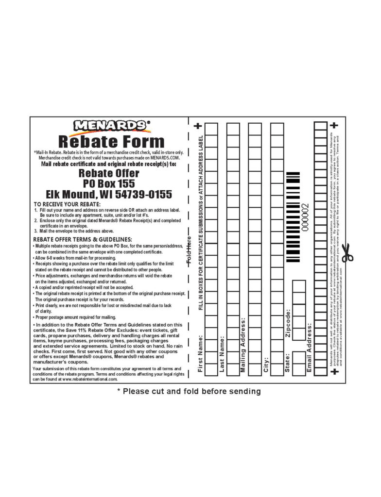 Menards Rebate Form 20a