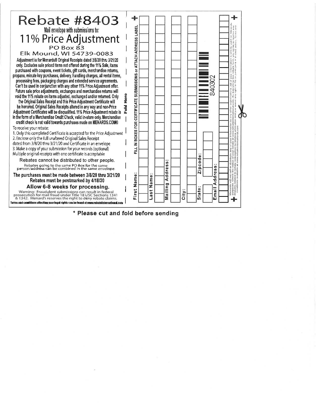 Menards Rebate Form 669