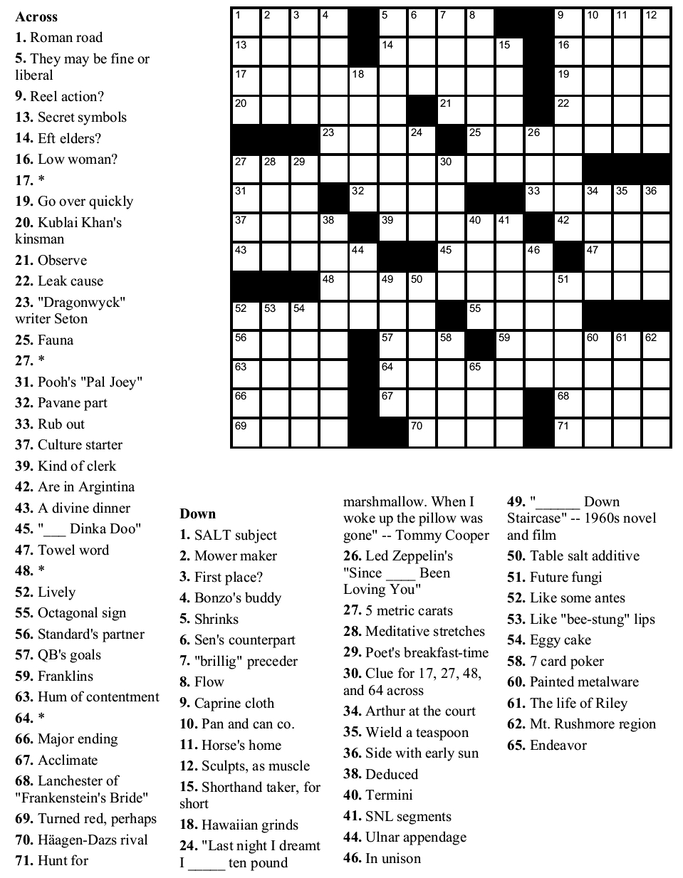 2019 Free Printable Crossword Puzzles