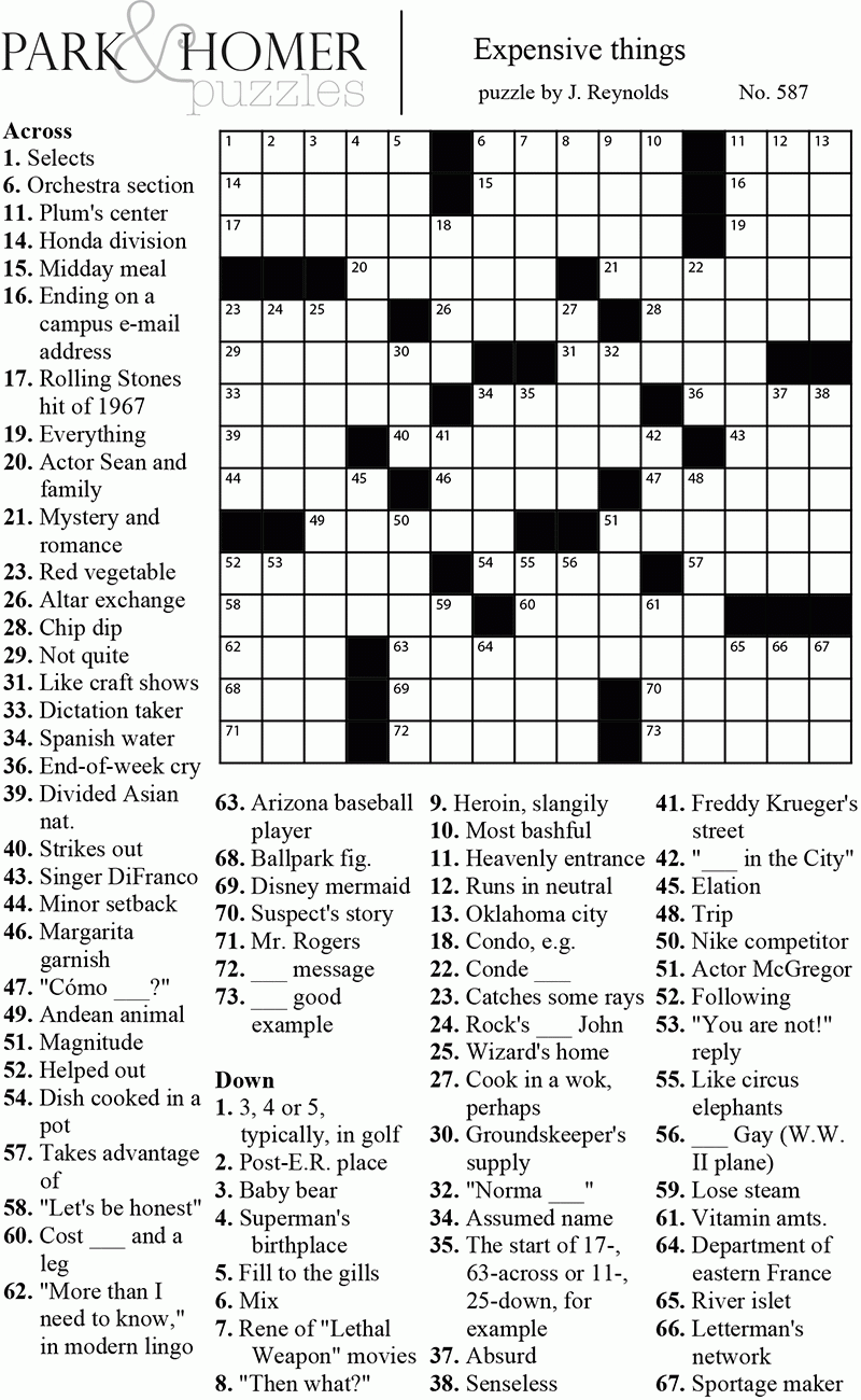 2019 Free Printable Crossword Puzzles