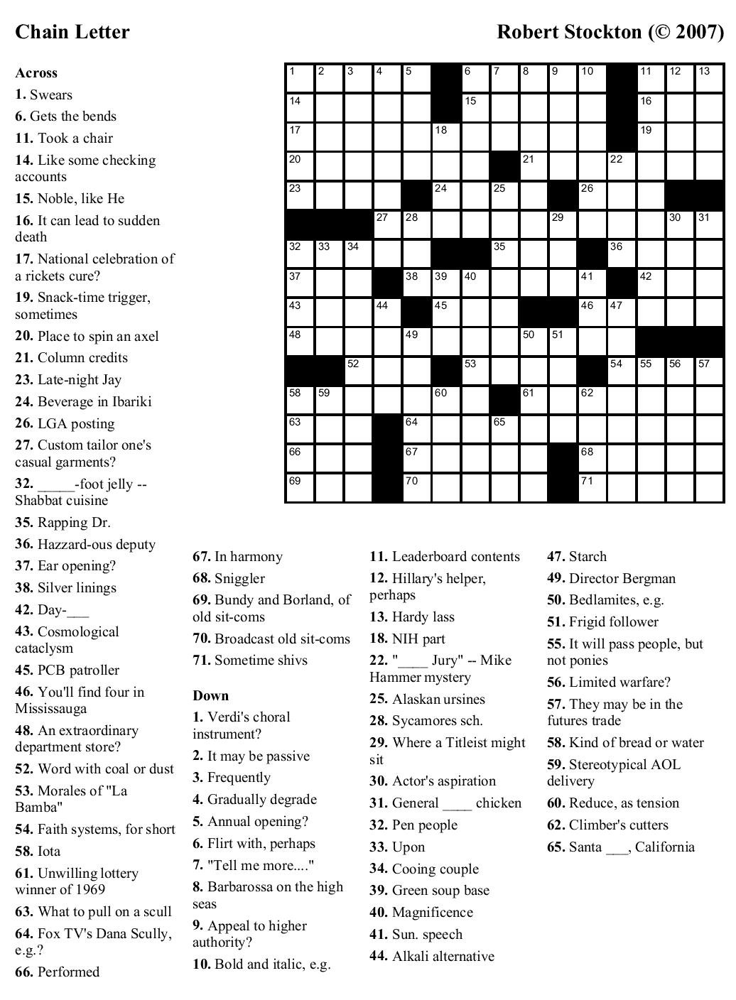 Printable Tv Crossword Puzzles