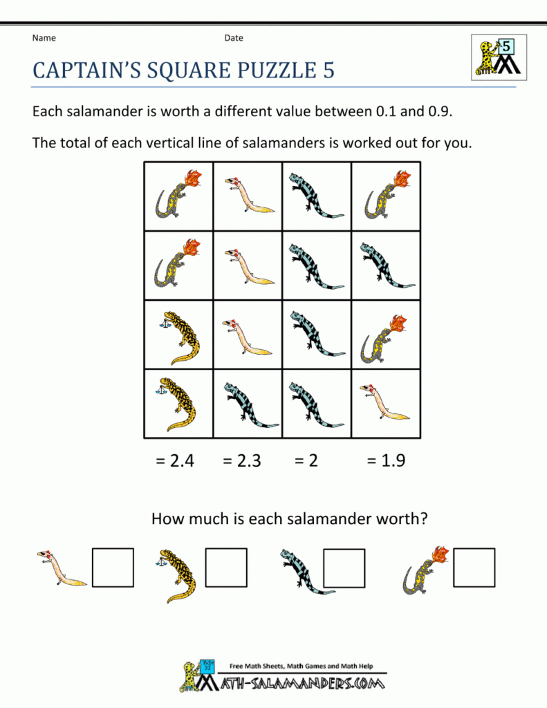 Free Printable Logic Puzzles For 5th Grade