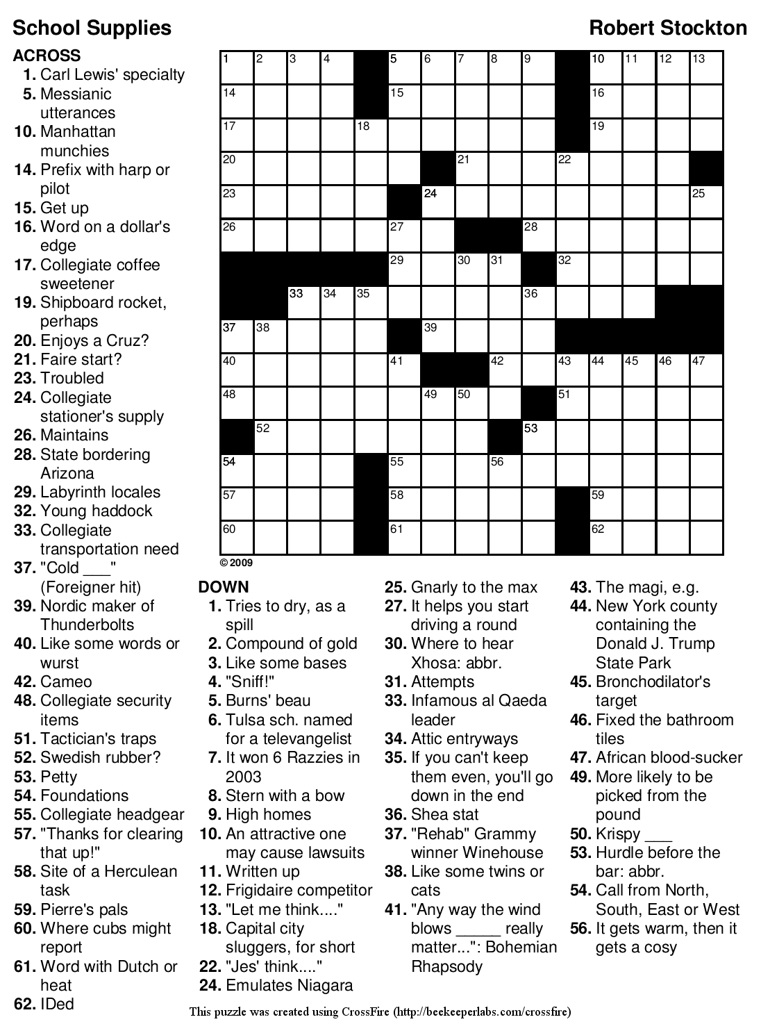 Printable 15x15 Crossword Puzzle