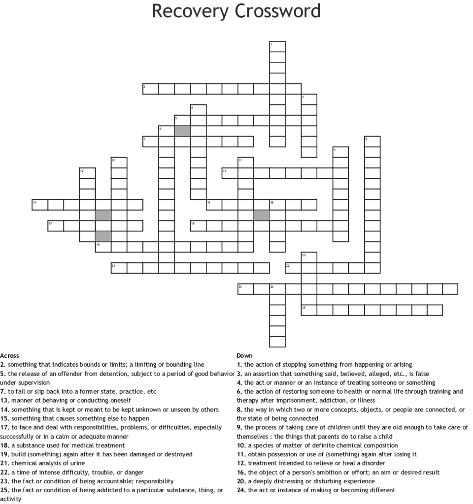 Free Printable Recovery Crossword Puzzles