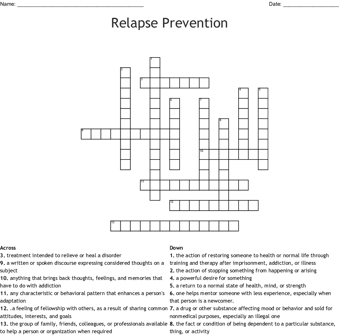 Free Printable Recovery Crossword Puzzles