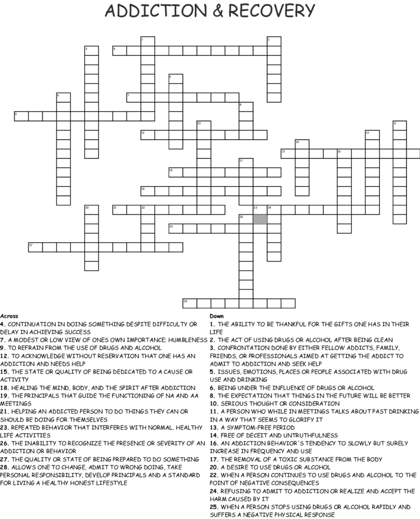 Printable Worksheets Printable Recovery Crossword