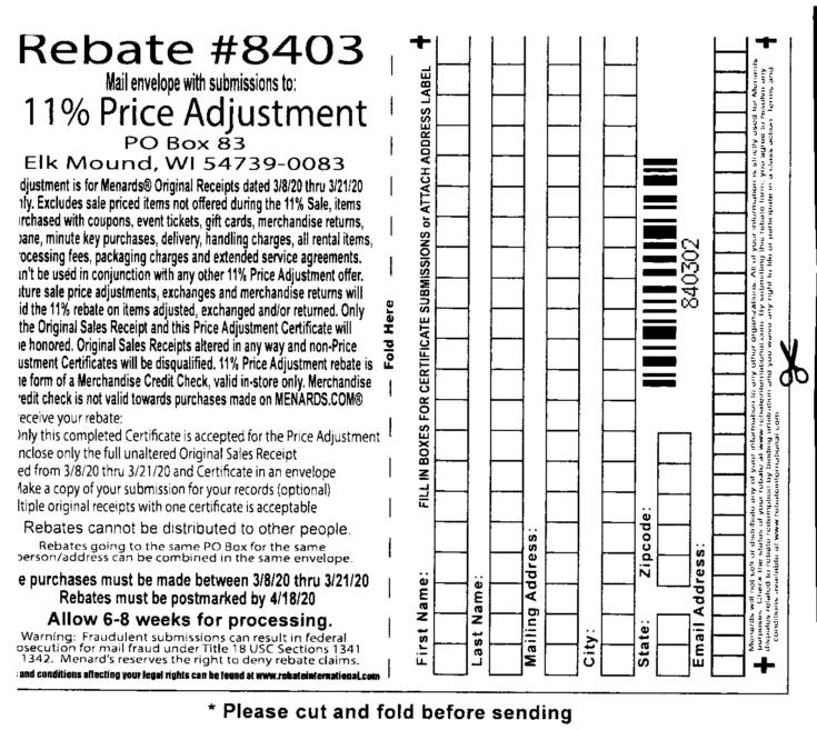 Menards Rebate Form 7349