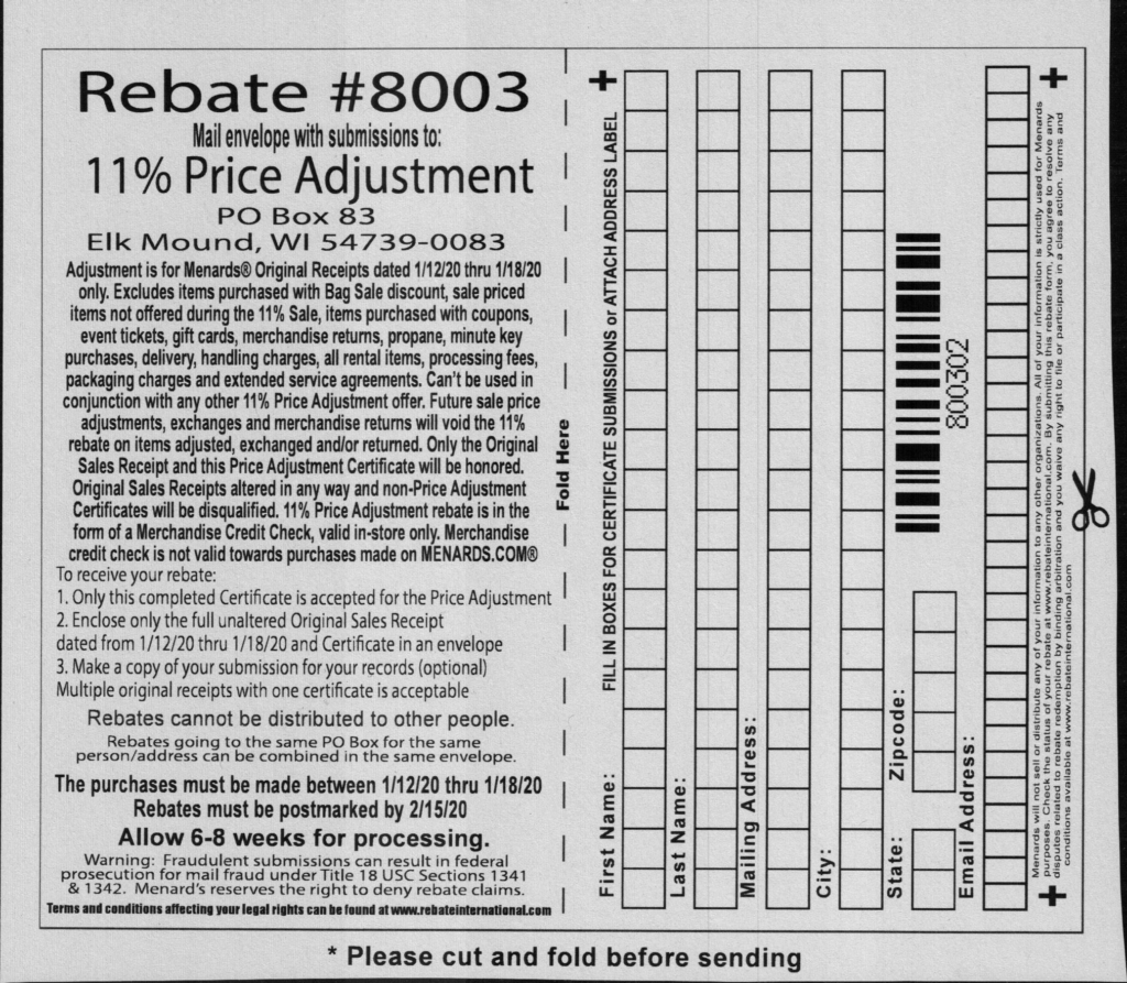 Shopping Kim Menards Price Adjustment Rebate Form