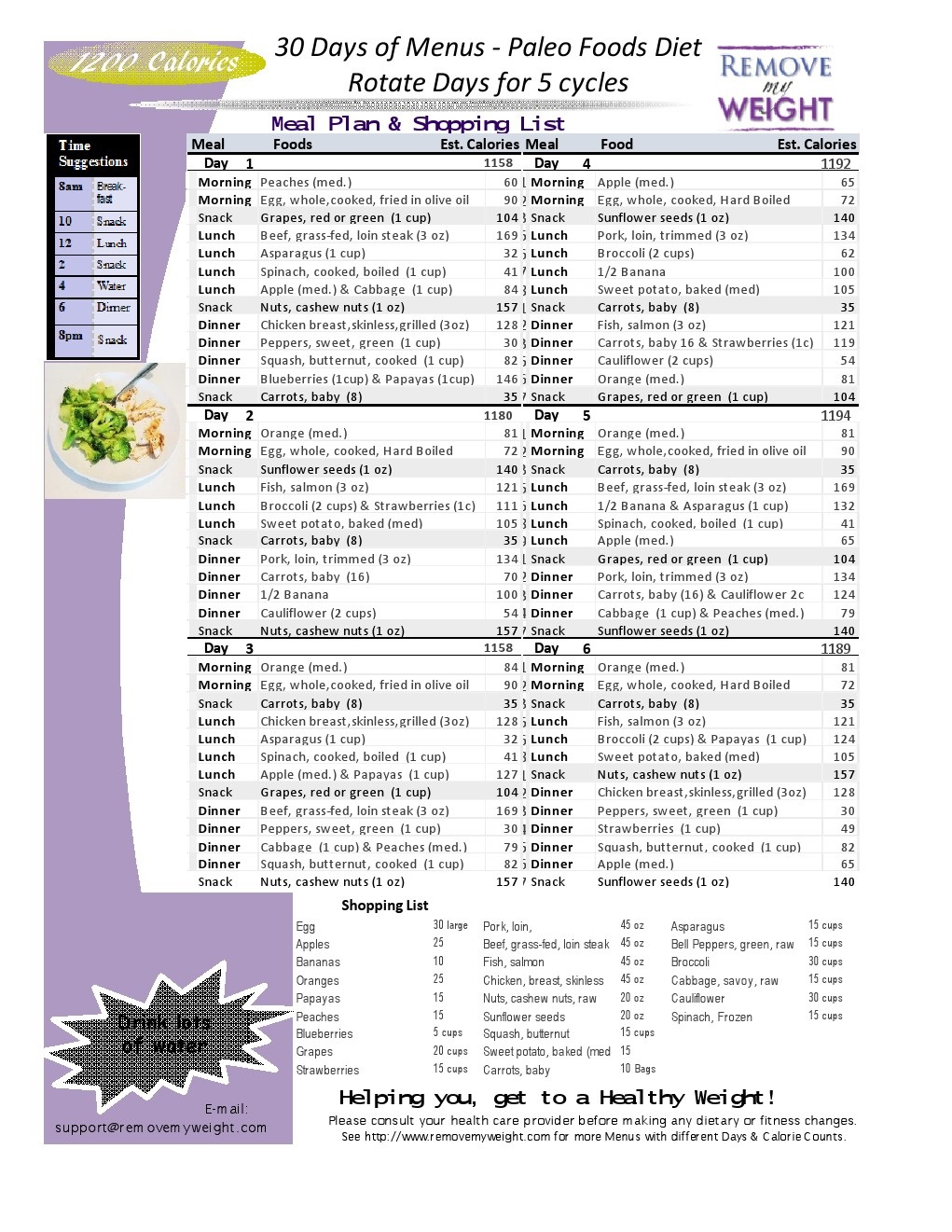 Free Printable 1200 Calorie Diet Plan