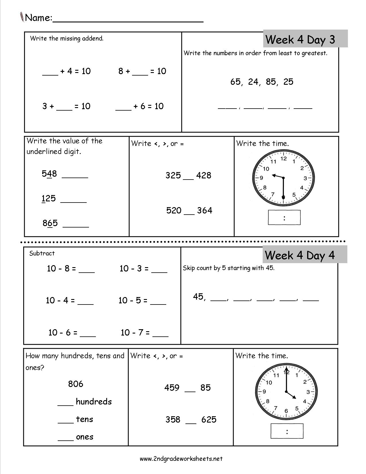 Free Printable 2nd Grade Worksheets