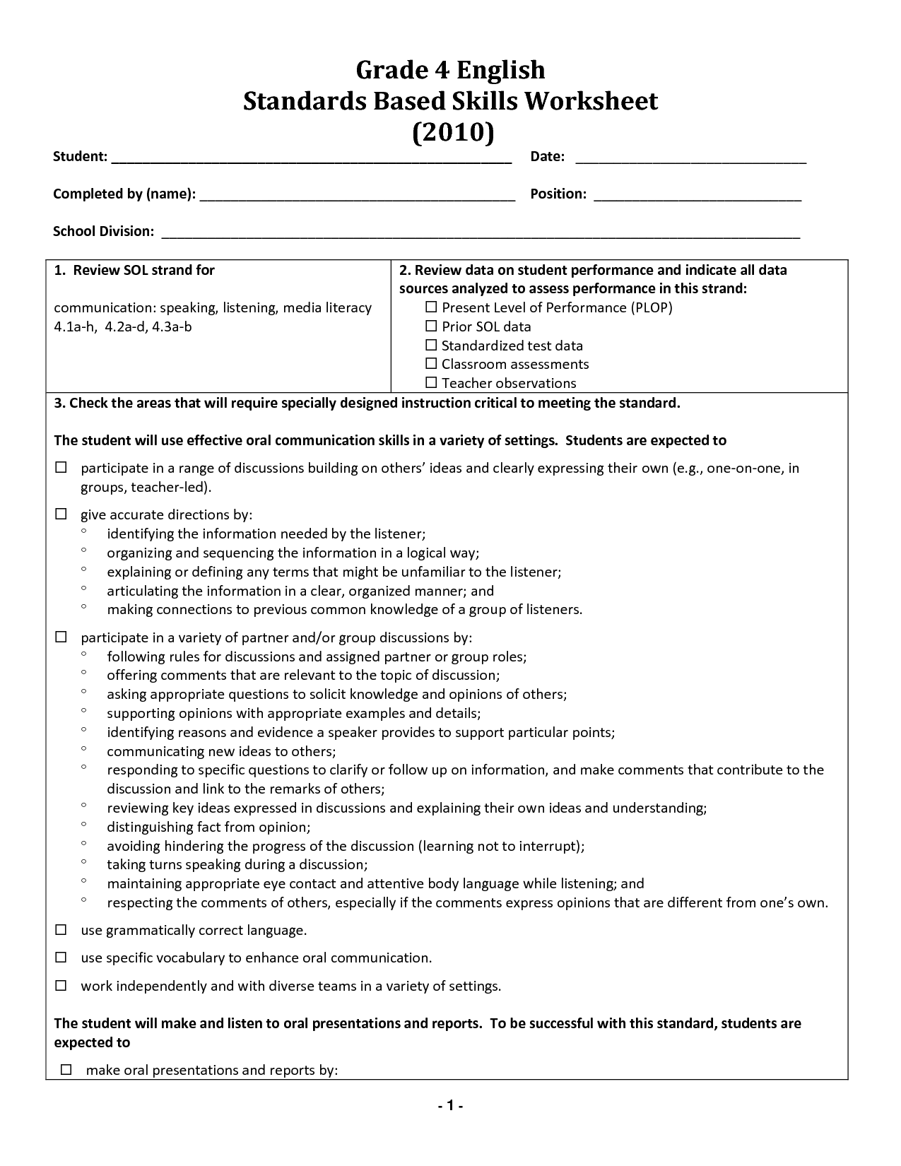 Grade 4 Free Printable Worksheets