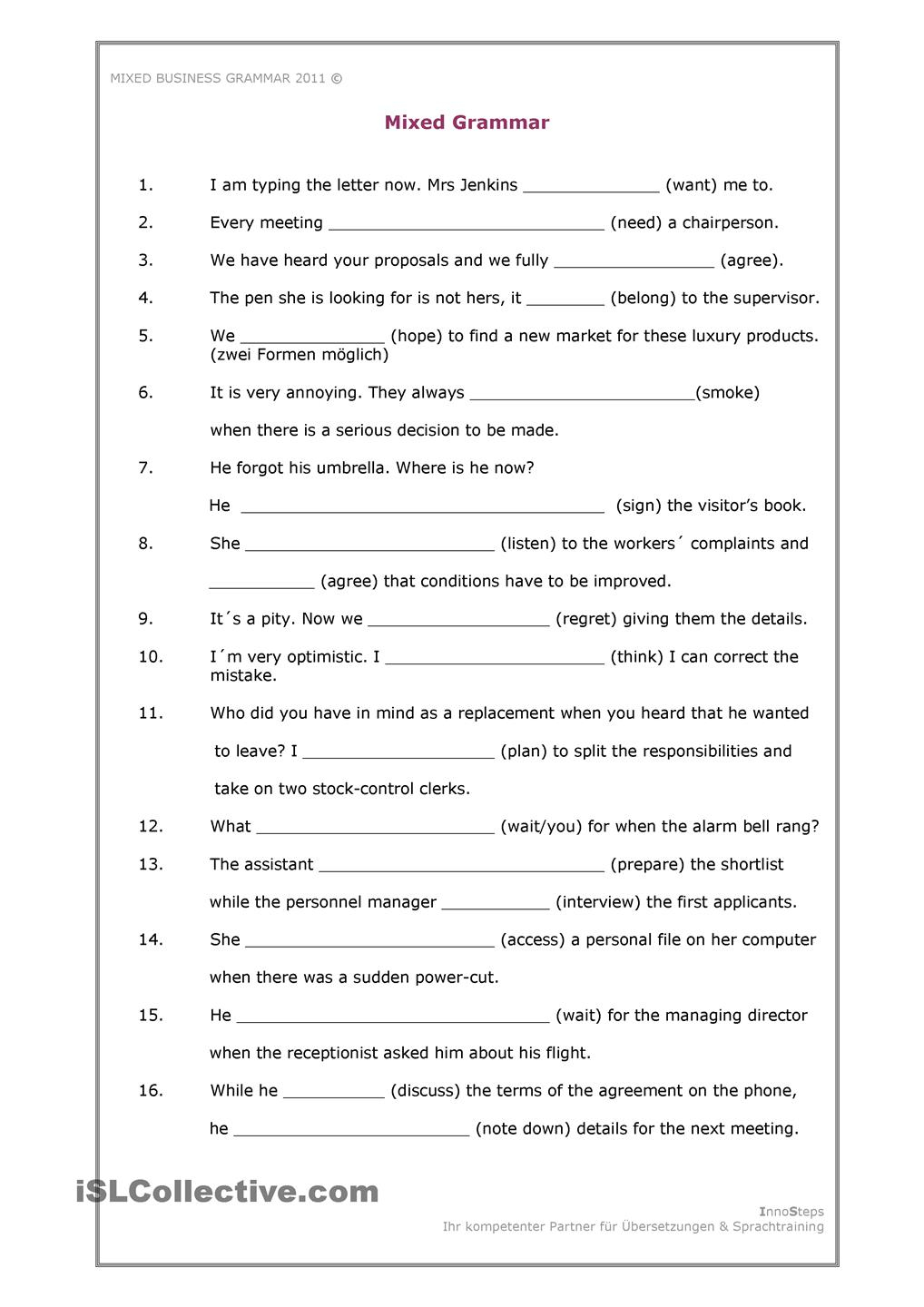 Free Grammar Worksheets