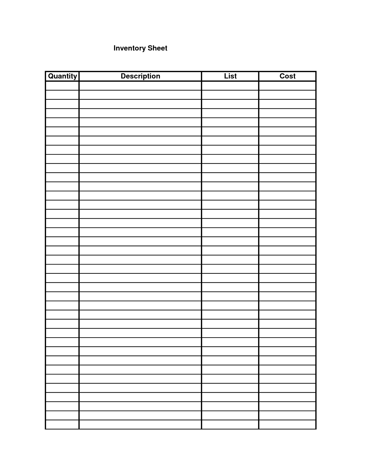 Free Printable Inventory Sheets