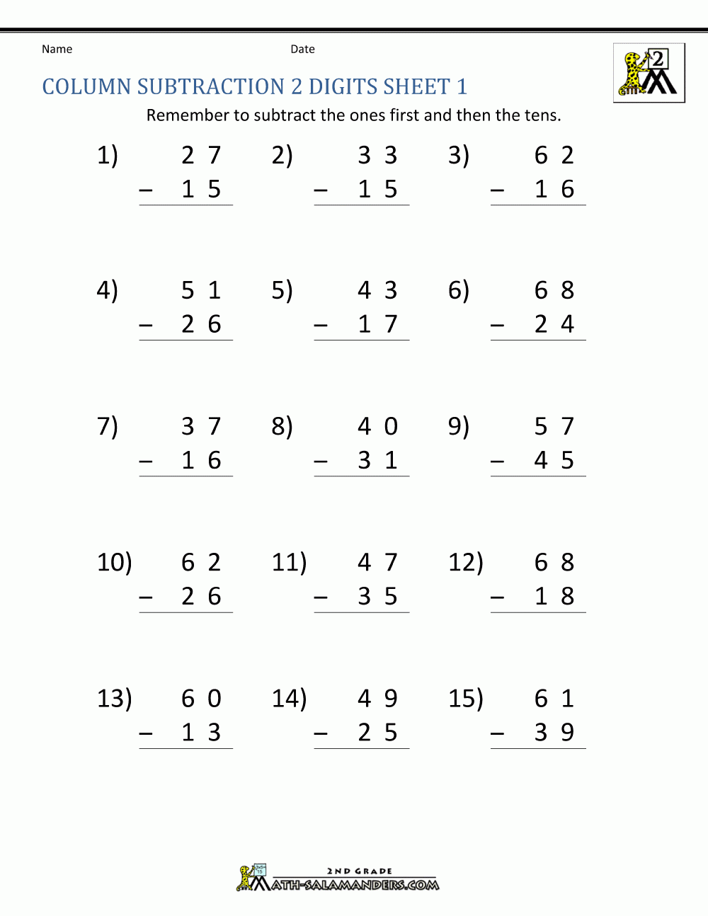 2nd Grade Subtraction Worksheets