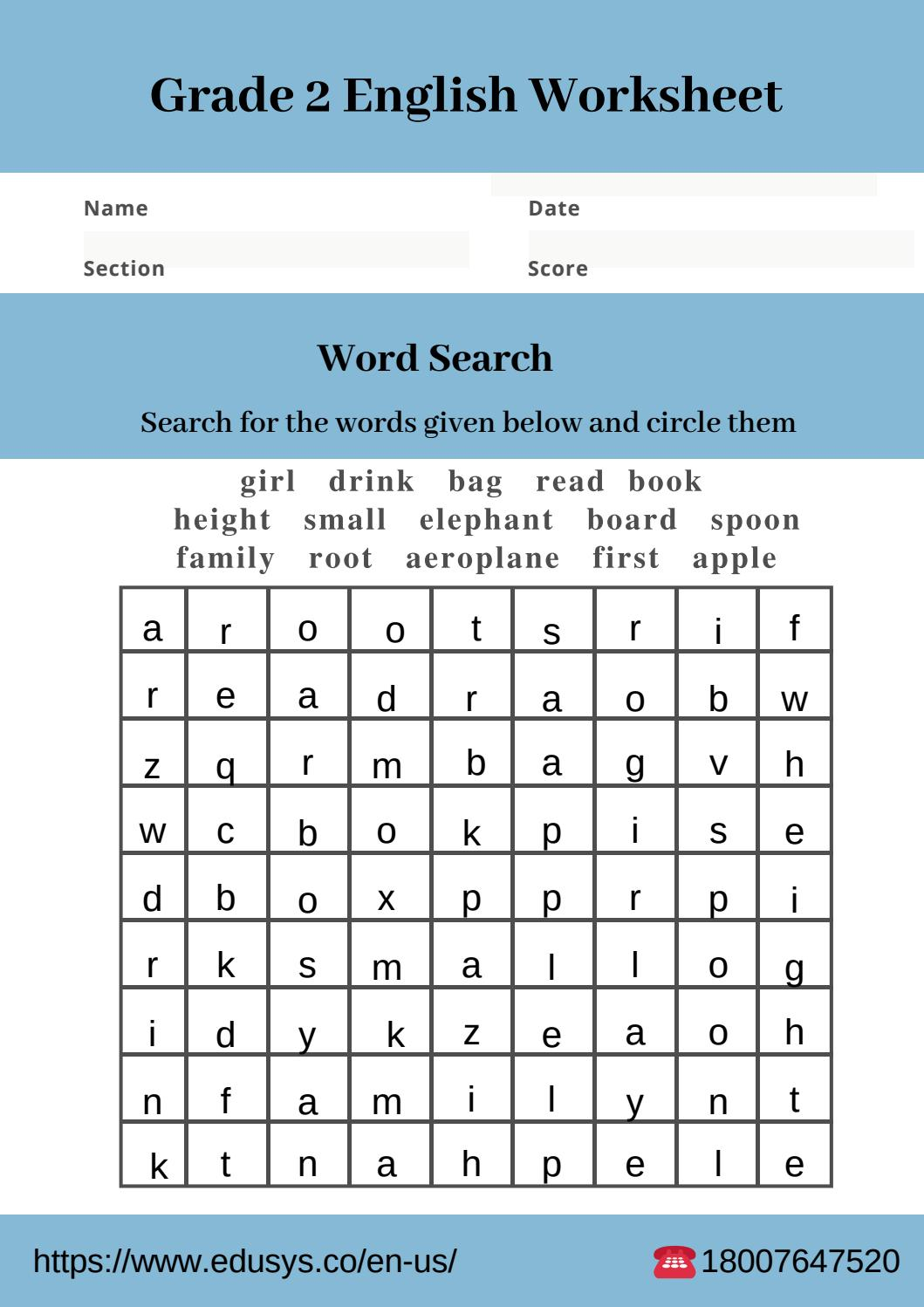 worksheet for grade 2 in english
