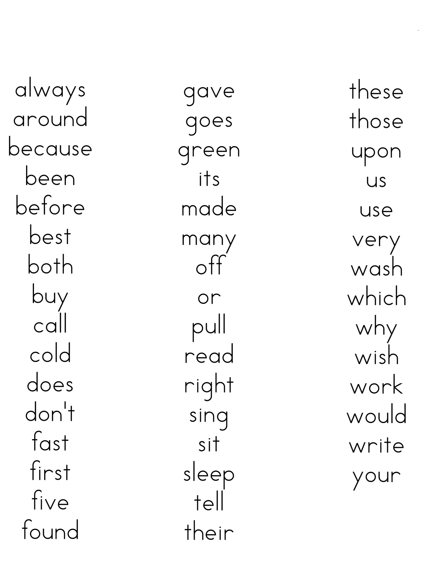 Free Printable 2nd Grade Sight Words