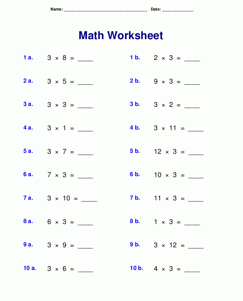 3rd Grade Math Worksheets Multiplication