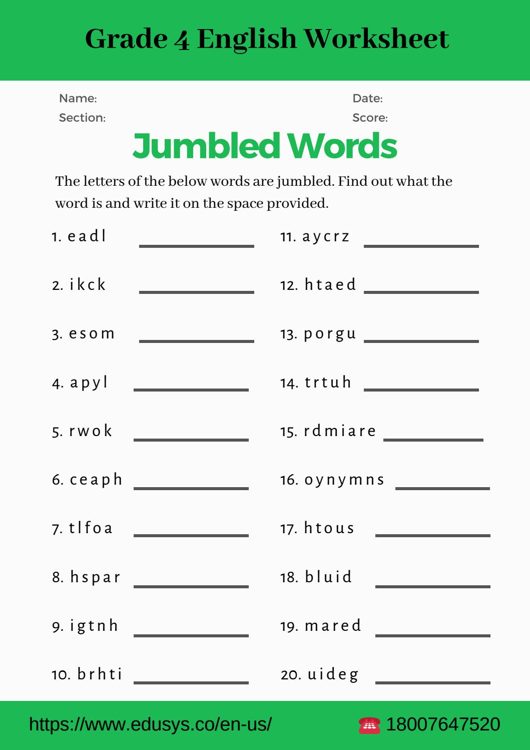 Printable Worksheets For 4th Grade English