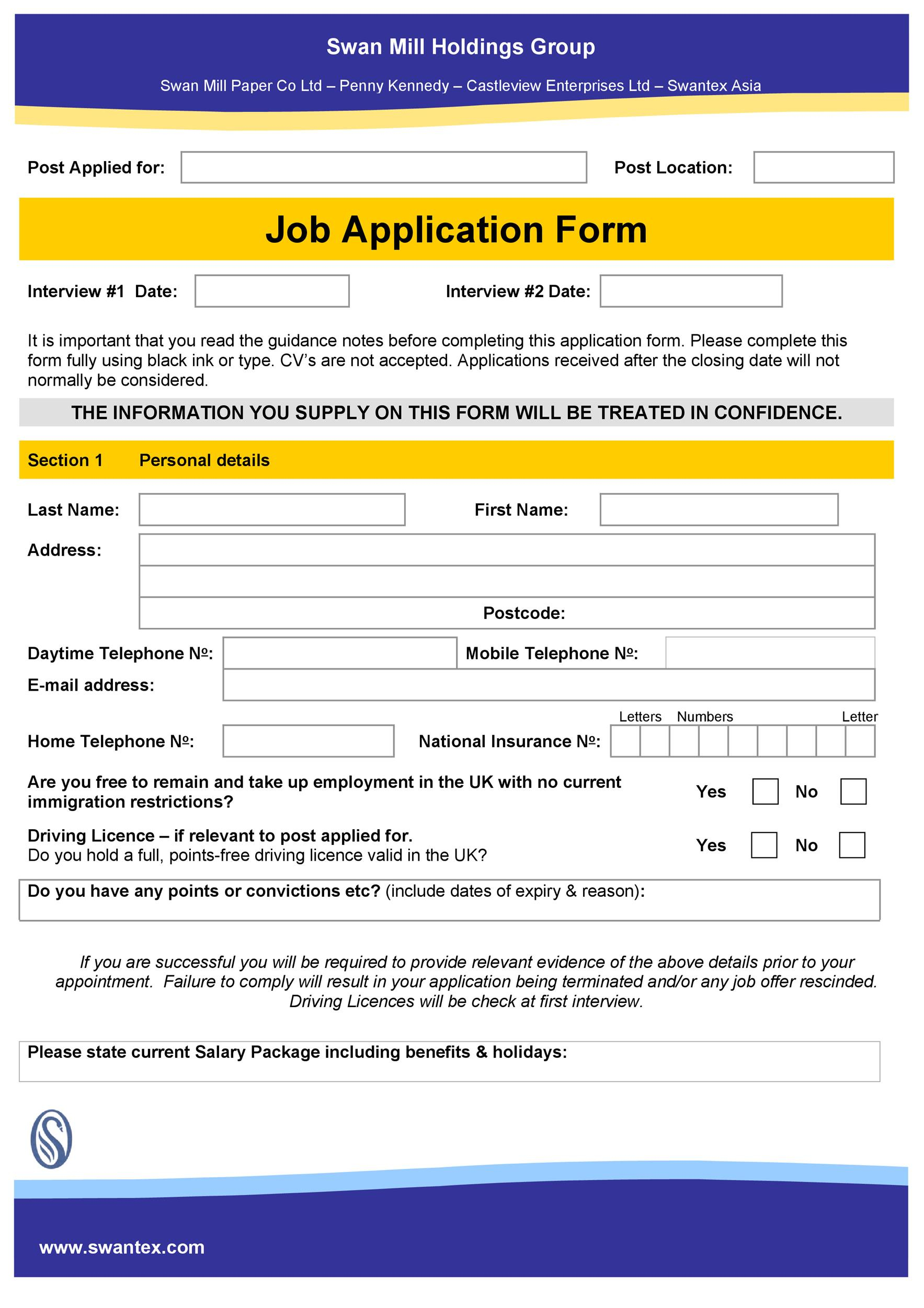 Free Printable Job Application