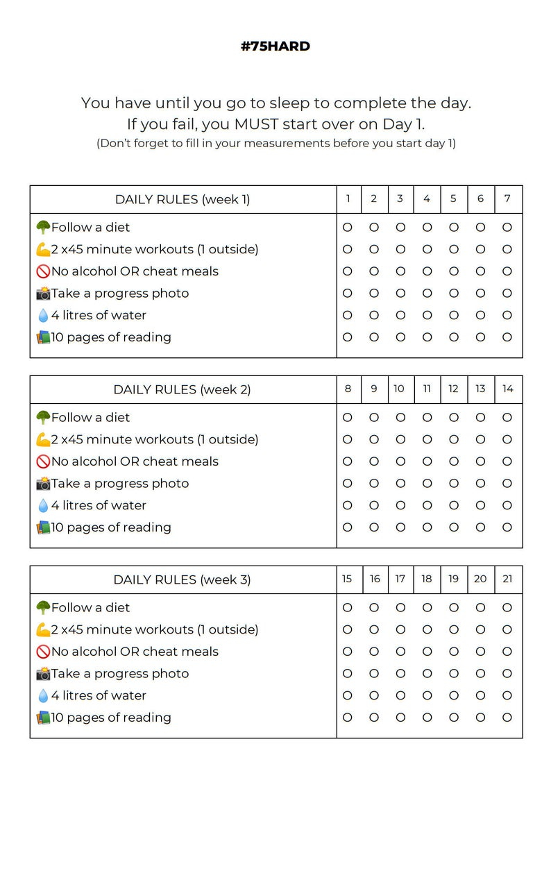 Free Printable 75 Hard Challenge Tracker